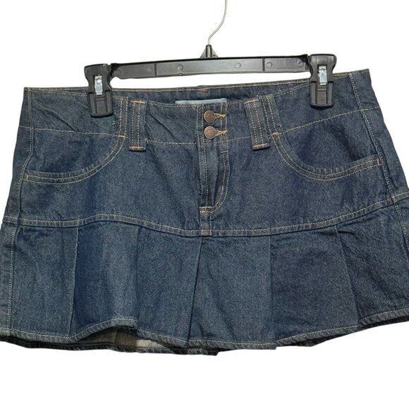 Y2K Style Micro Mini Dark Denim Skirt Shorts Skort Pockets Pleats Womens Size 6 - Picture 4 of 10
